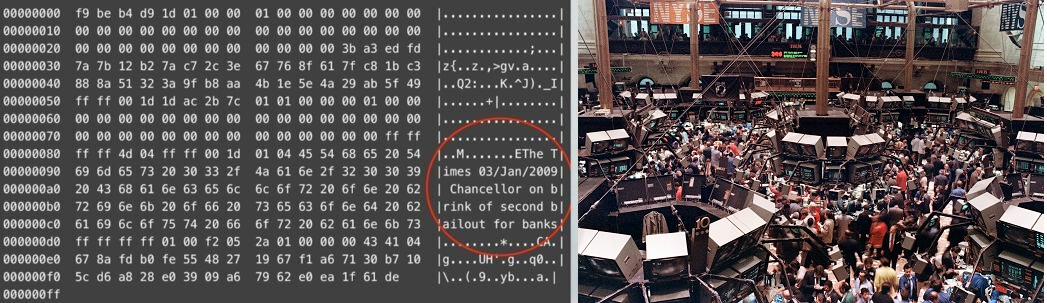 The Bitcoin Genesis Block message: Chancellor on brink of second bailout for banks, January 3, 2009